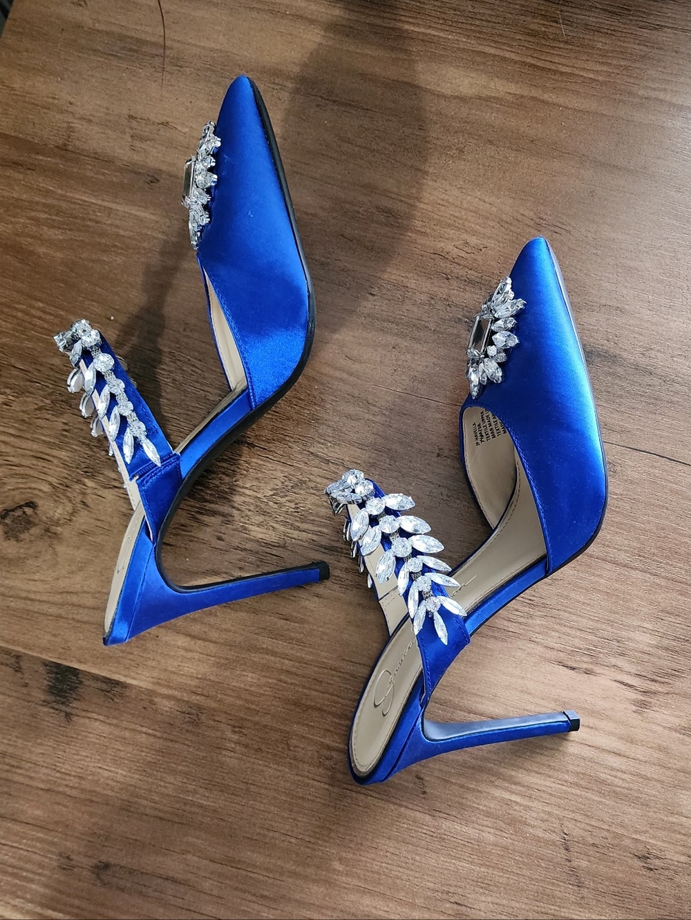 Jessica Simpson Sapphire Blue Crystal-Embellished Satin Mules - Picture 6 of 7